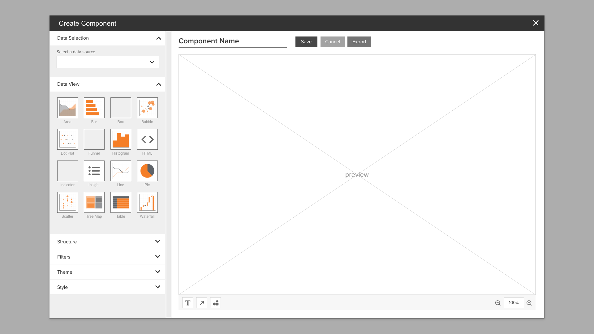 High fidelity wireframe of a component selection tool