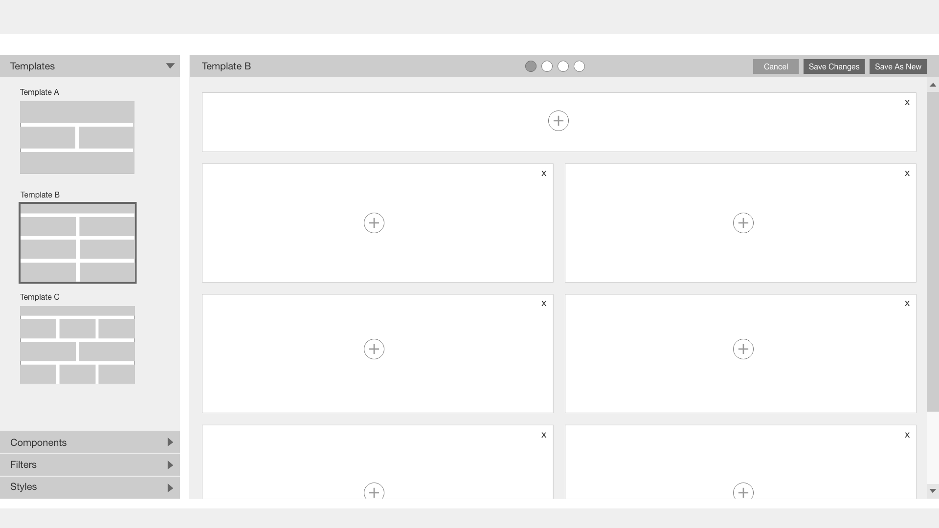 Image of a wireframe of a template selection tool