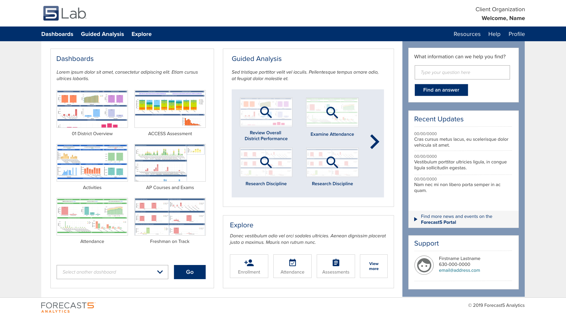 Homepage for an application called 5Labs