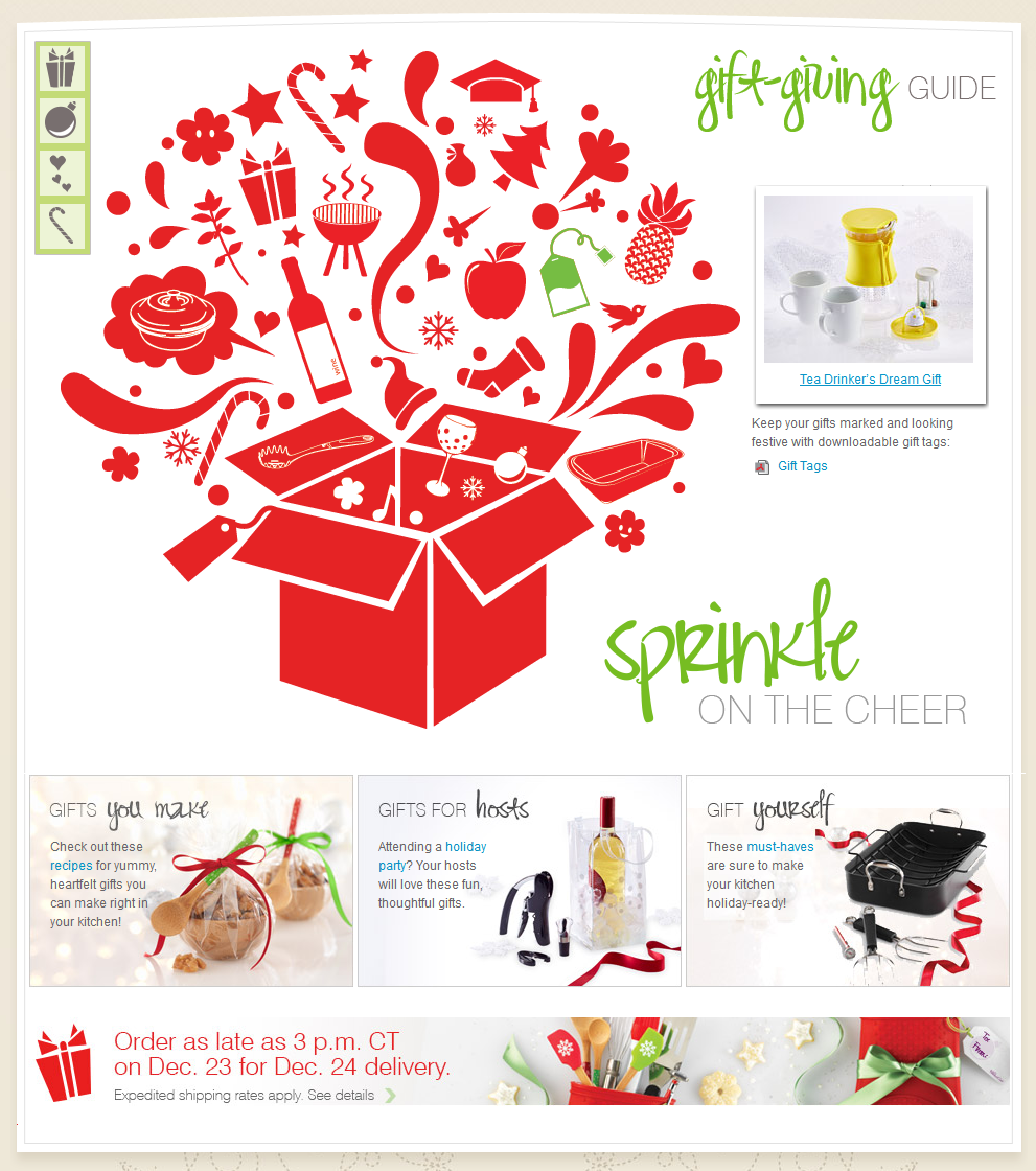 This series of images features final designs for a holiday marketing site - this image is entitled Gift-Giving Guide