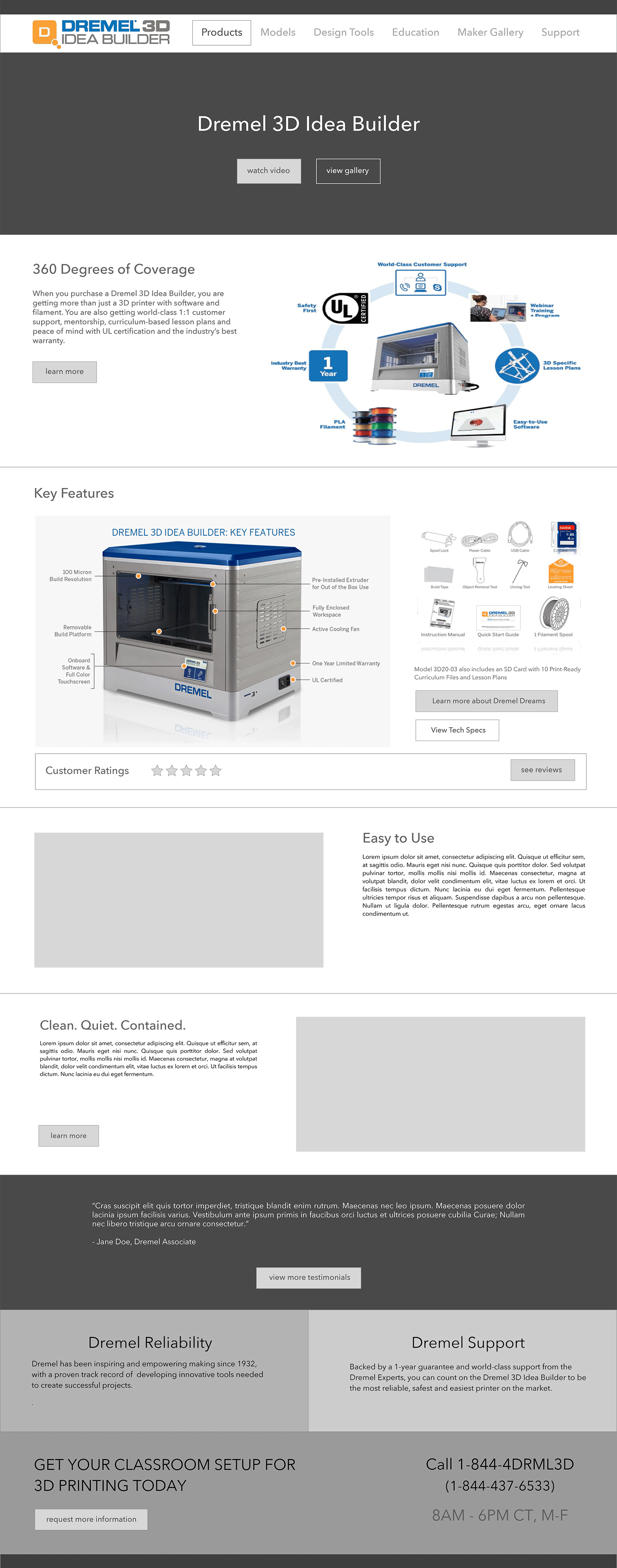 Image shows a high-fidelity wireframe for a Dremel education site