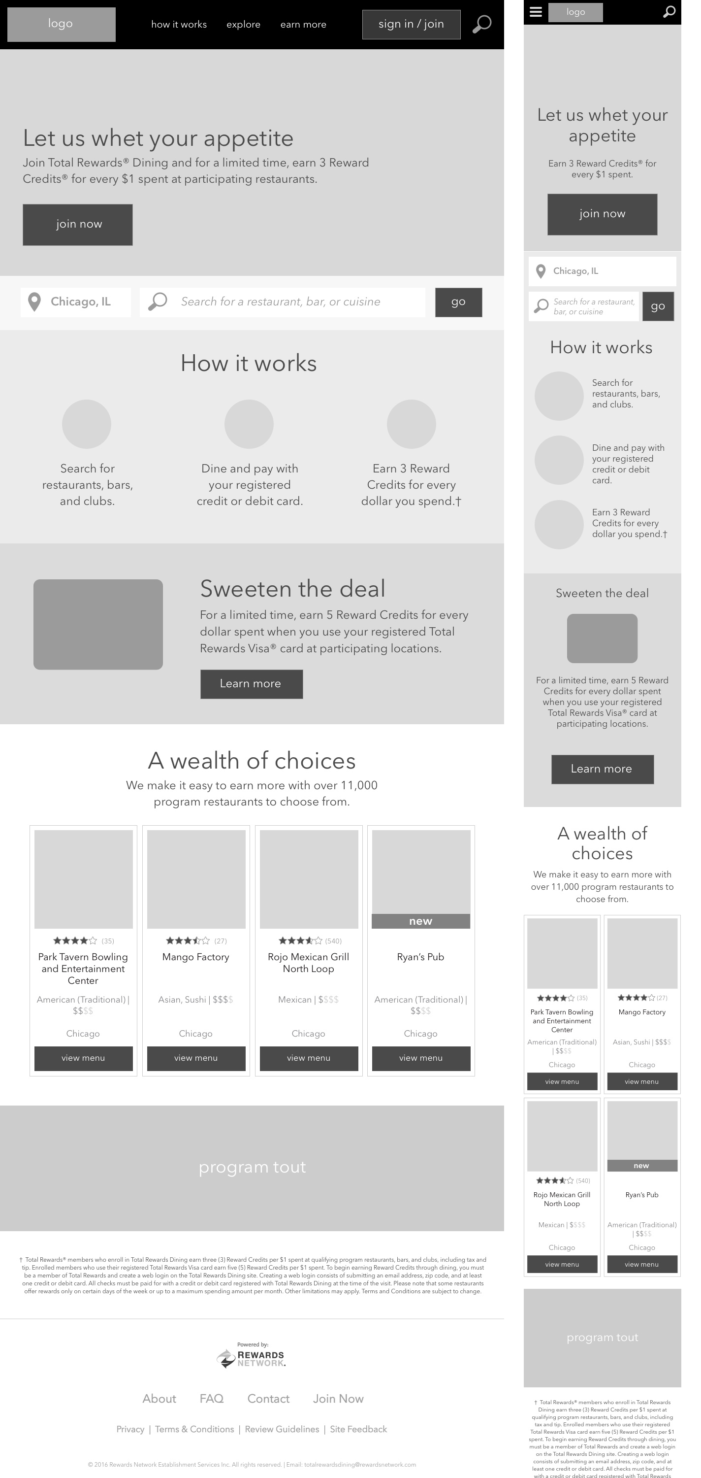 Image shows high fidelity wireframe for a website homepage