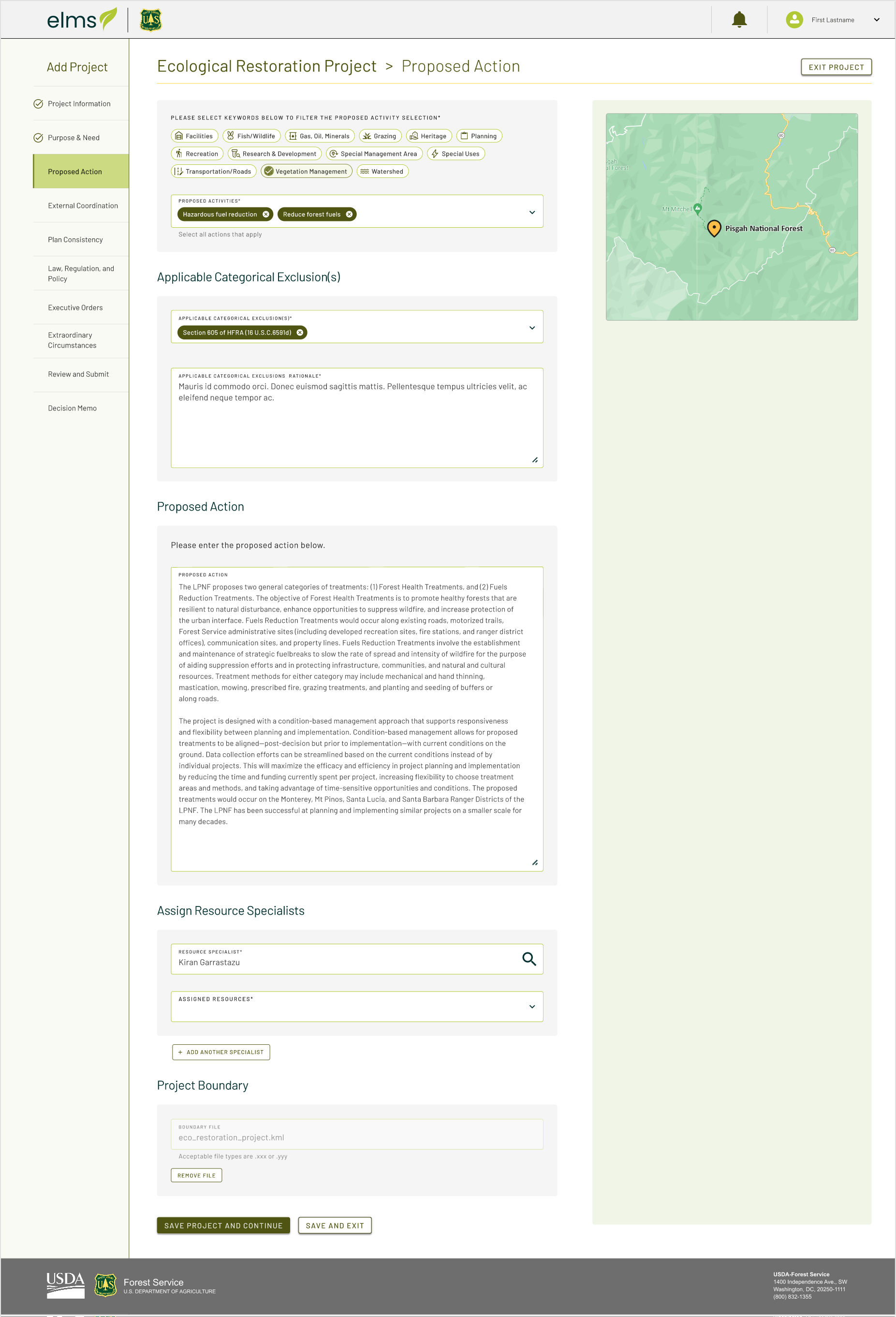 High fidelity version of an application page showing a form with various selectors